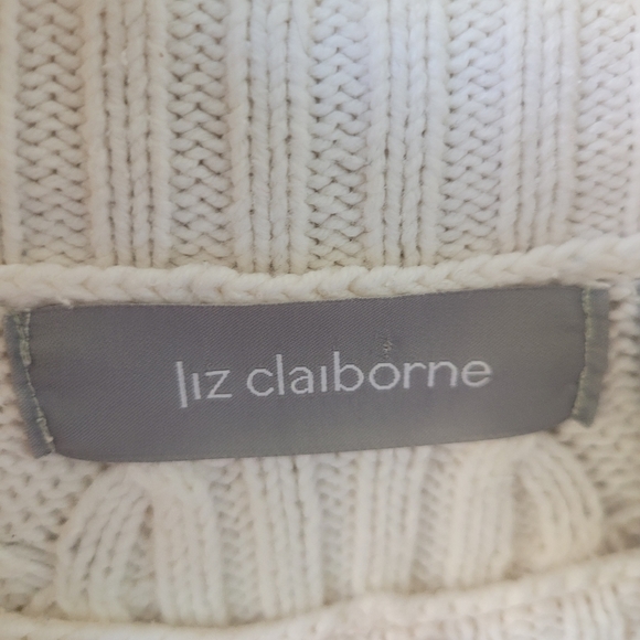 Liz Claiborne Cable Knit Turtleneck Sweater White Sz L - Picture 7 of 14